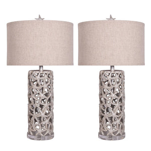 Homeroots Set Of Two 30" Silver Coastal Starfish Table Lamps With Beige Shades For Stylish Ambient Lighting   571286