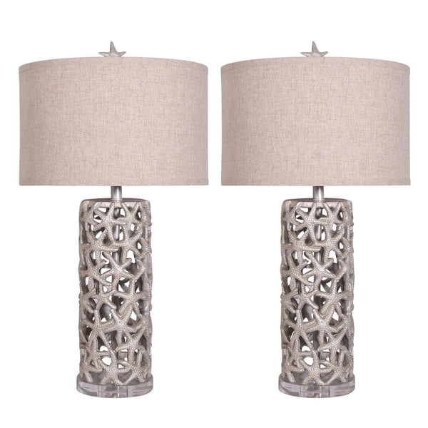 Homeroots Set Of Two 30" Silver Coastal Starfish Table Lamps With Beige Shades For Stylish Ambient Lighting   571286