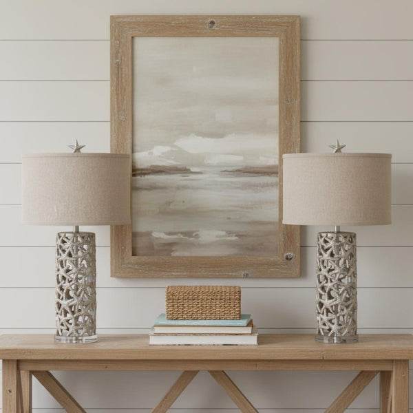 HomeRoots Set of Two 30" Coastal Starfish Table Lamps with Beige Shades - Perfect for Nautical Décor! 571286