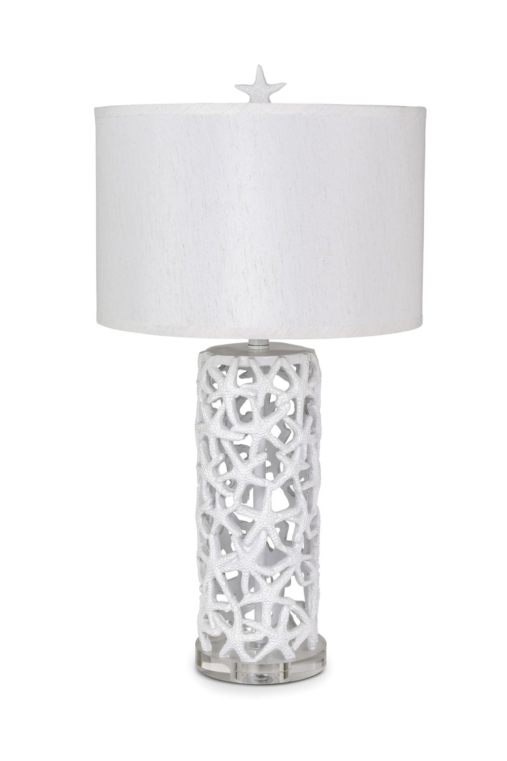HomeRoots Set of Two 30" Coastal Starfish Table Lamps with White Drum Shades - Beachy Home Décor Accent 571287