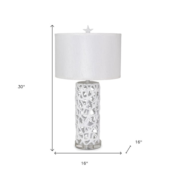 Homeroots Set Of Two 30" Coastal Starfish Table Lamps With White Shades For Elegant Beachy Home Décor   571287