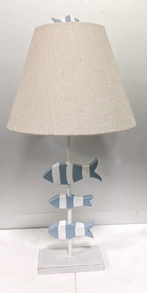 HomeRoots Set of Two Coastal Blue Table Lamps with Tan Burlap Shade for Stylish Home Decor and Ambiance 571289