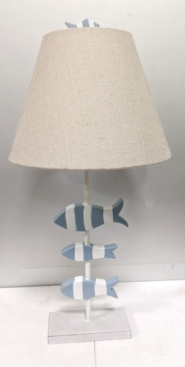 HomeRoots Set of Two Coastal Blue Table Lamps with Tan Burlap Shade for Stylish Home Decor and Ambiance 571289