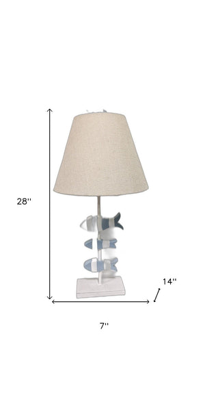 HomeRoots Set of Two Coastal Blue Table Lamps with Tan Burlap Shade for Stylish Home Decor and Ambiance 571289