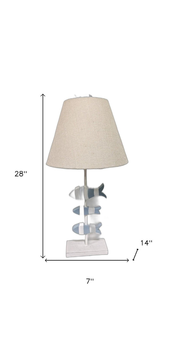 HomeRoots Set of Two Coastal Blue Table Lamps with Tan Burlap Shade for Stylish Home Decor and Ambiance 571289
