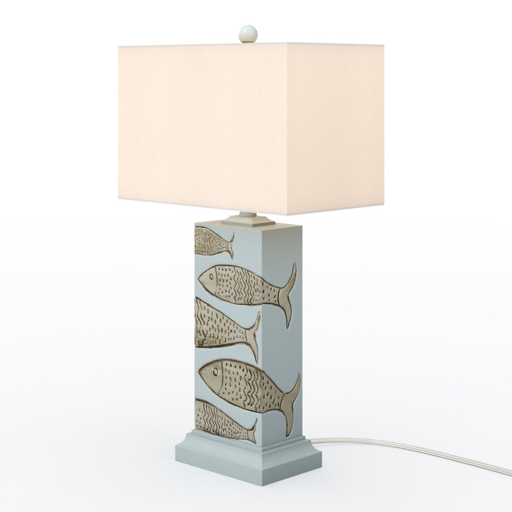HomeRoots Set of Two 28" Blue Coastal Table Lamps with White Linen Shade for Modern Home Decor & Ambiance 571290