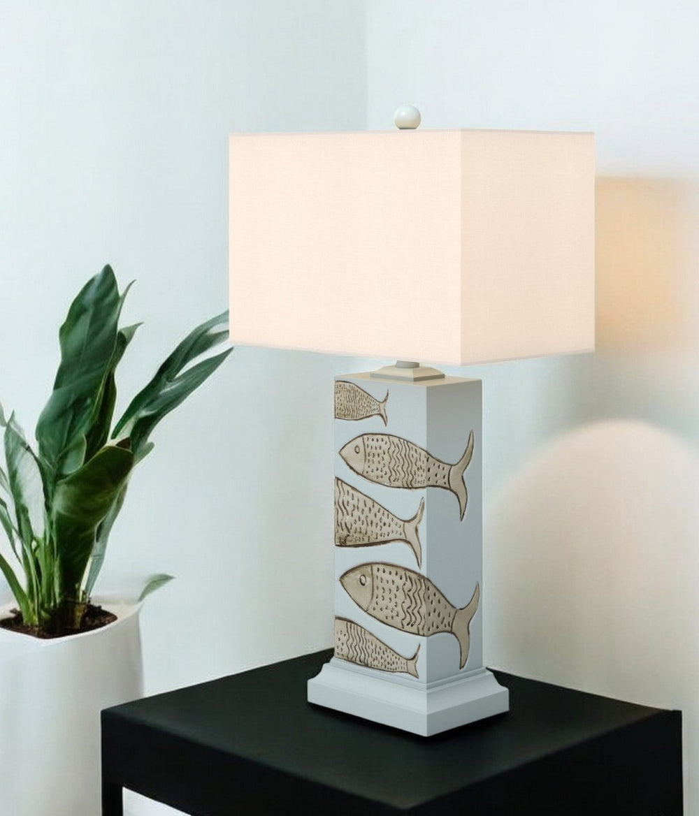 HomeRoots Set of Two 28" Blue Coastal Table Lamps with White Linen Shade for Modern Home Decor & Ambiance 571290