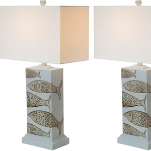 Homeroots Set Of Two 28" Blue Table Lamp With White Cone Shade   571290