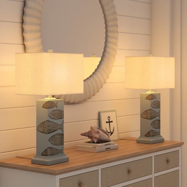 Homeroots Set Of Two 28" Blue Table Lamp With White Cone Shade   571290