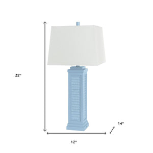 HomeRoots Set of Two 32" Blue Table Lamps with USB Charging & White Cone Shade for Modern Home Decor 571291