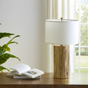 HomeRoots Set of Two 30" Gold USB Table Lamps with White Linen Shades for Elegant Home Ambiance & Style 571292