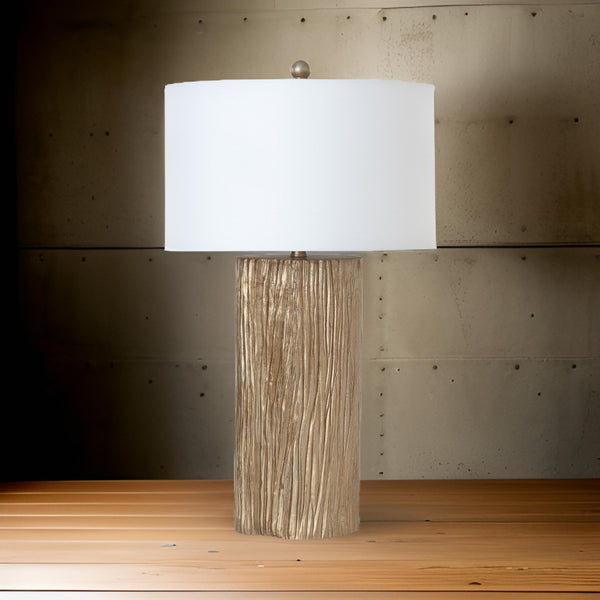 HomeRoots Set of Two 30" Gold USB Table Lamps with White Linen Shades for Elegant Home Ambiance & Style 571292