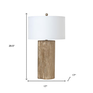 HomeRoots Set of Two 30" Gold USB Table Lamps with White Linen Shades for Elegant Home Ambiance & Style 571292