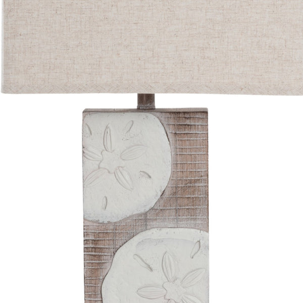 HomeRoots Set of Two Coastal Sand Dollar Table Lamps with USB Ports & Tan Linen Shades for Beachy Decor 571293