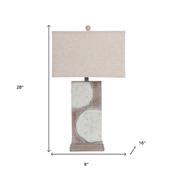 HomeRoots Set of Two Coastal Sand Dollar Table Lamps with USB Ports & Tan Linen Shades for Beachy Decor 571293