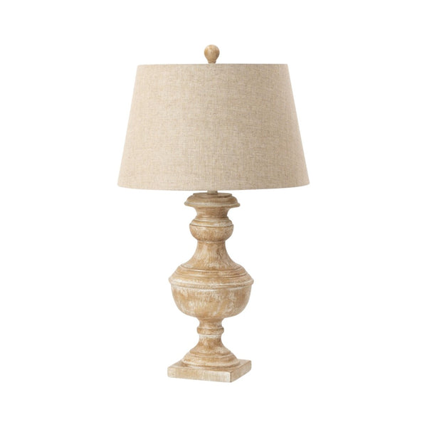 HomeRoots Set of Two 32" Coastal Distressed Beige Table Lamps with Tan Linen Shades for Stylish Lighting 571295