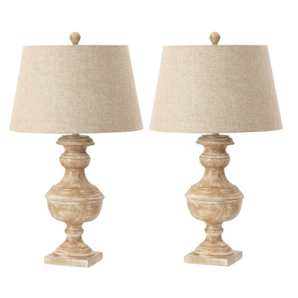HomeRoots Set of Two 32" Coastal Distressed Beige Table Lamps with Tan Linen Shades for Stylish Lighting 571295