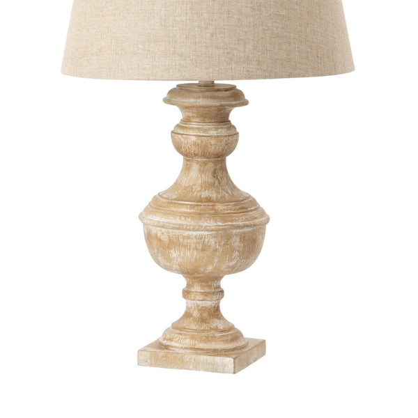HomeRoots Set of Two 32" Coastal Distressed Beige Table Lamps with Tan Linen Shades for Stylish Lighting 571295