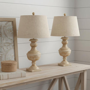 HomeRoots Set of Two 32" Coastal Distressed Beige Table Lamps with Tan Linen Shades for Stylish Lighting 571295