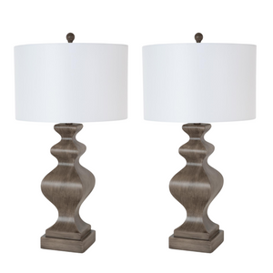 Homeroots Set Of Two 30" Distressed Brown Table Lamp With White Cone Shade   571296