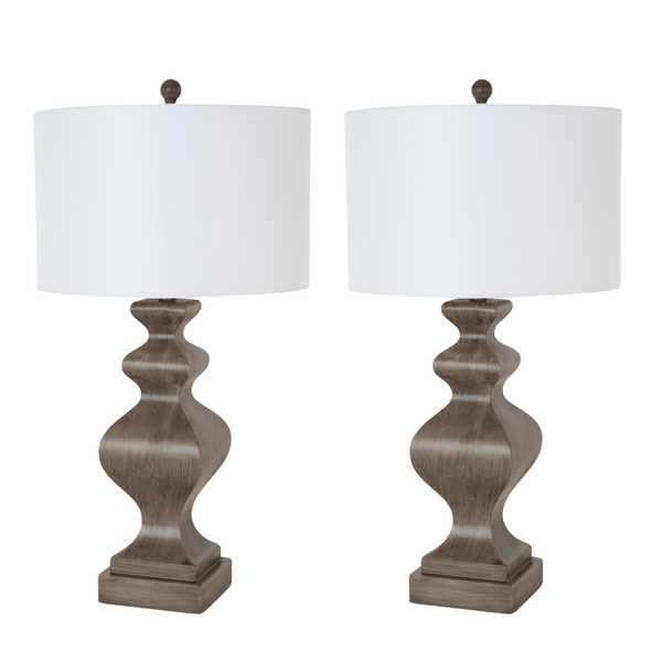 Homeroots Set Of Two 30" Distressed Brown Table Lamp With White Cone Shade   571296