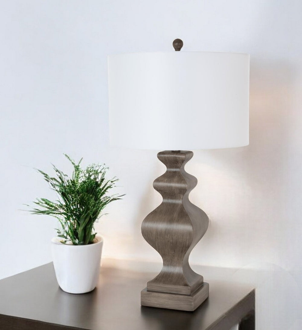 HomeRoots Set of Two 30" Distressed Brown Table Lamps with White Cone Shade for Coastal-Inspired Homes 571296