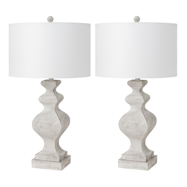 Homeroots Set Of Two 30" Distressed White Table Lamp Usb With White Cone Shade   571297
