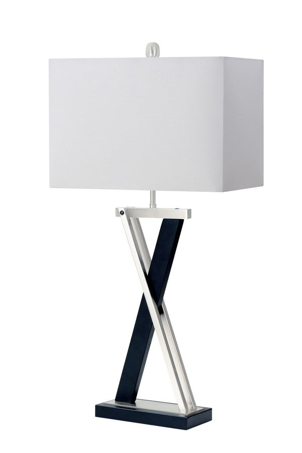 HomeRoots Set of Two 29" Black Metal Table Lamps with Elegant White Cone Shades for Modern Home Décor 571298