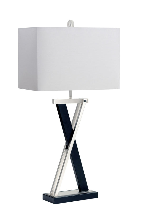 HomeRoots Set of Two 29" Black Metal Table Lamps with Elegant White Cone Shades for Modern Home Décor 571298