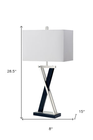 HomeRoots Set of Two 29" Black Metal Table Lamps with Elegant White Cone Shades for Modern Home Décor 571298