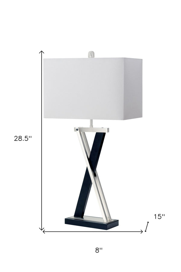 HomeRoots Set of Two 29" Black Metal Table Lamps with Elegant White Cone Shades for Modern Home Décor 571298
