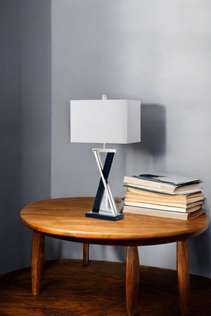 HomeRoots Set of Two 29" Black Metal Table Lamps with Elegant White Cone Shades for Modern Home Décor 571298