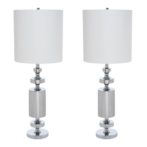 Homeroots Set Of Two 36" Silver Metal Table Lamp With White Cone Shade   571299
