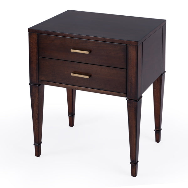 Butler Specialty Kai 2 Drawer End Table – Stylish Mid-century Design With Gold Hardware And Luxurious Brown Finish Dark Brown Poplar Wood,Cherry Veneer,Mdf 5713024-butler