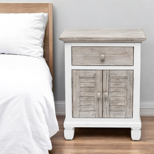 Homeroots 28" White And Gray Solid Wood Nightstand With Usb Ports - Stylish, Durable, Rustic Storage Solution!   571339