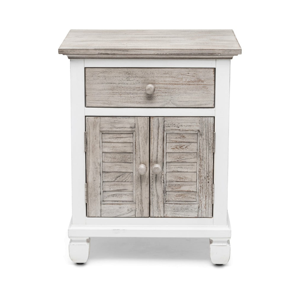 HomeRoots 28" Rustic White and Gray Solid Wood Nightstand with USB Ports for Modern Bedroom Convenience 571339