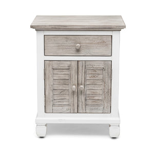 HomeRoots 28" Rustic White and Gray Solid Wood Nightstand with USB Ports for Modern Bedroom Convenience 571339