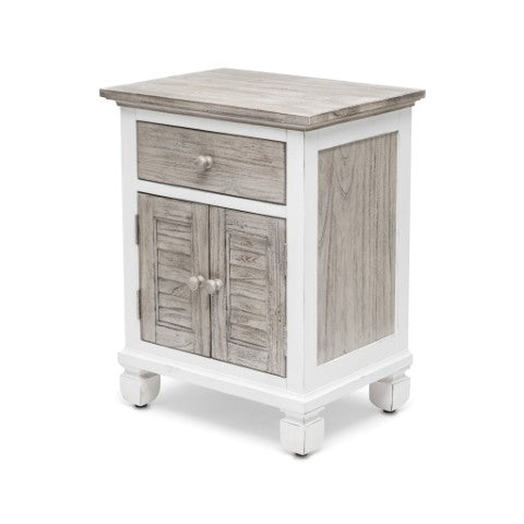 Homeroots 28" White And Gray Solid Wood Nightstand With Usb Ports - Stylish, Durable, Rustic Storage Solution!   571339