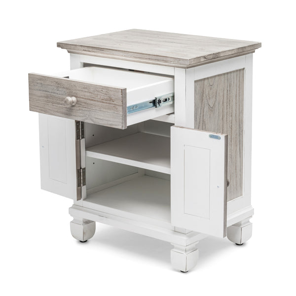 Homeroots 28" White And Gray Solid Wood Nightstand With Usb Ports - Stylish, Durable, Rustic Storage Solution!   571339
