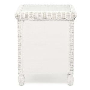 Homeroots 26" Elegant White Wicker And Glass Nightstand With 2 Drawers For Bedroom Storage And Style Upgrade   571340