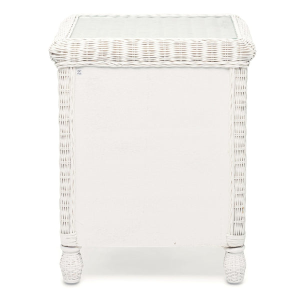Homeroots 26" Elegant White Wicker And Glass Nightstand With 2 Drawers For Bedroom Storage And Style Upgrade   571340