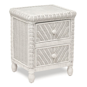 Homeroots 26" Elegant White Wicker And Glass Nightstand With 2 Drawers For Bedroom Storage And Style Upgrade   571340