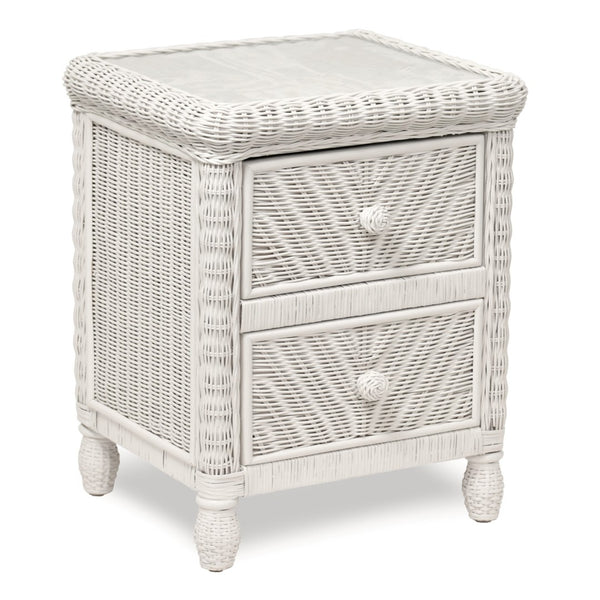 Homeroots 26" Elegant White Wicker And Glass Nightstand With 2 Drawers For Bedroom Storage And Style Upgrade   571340