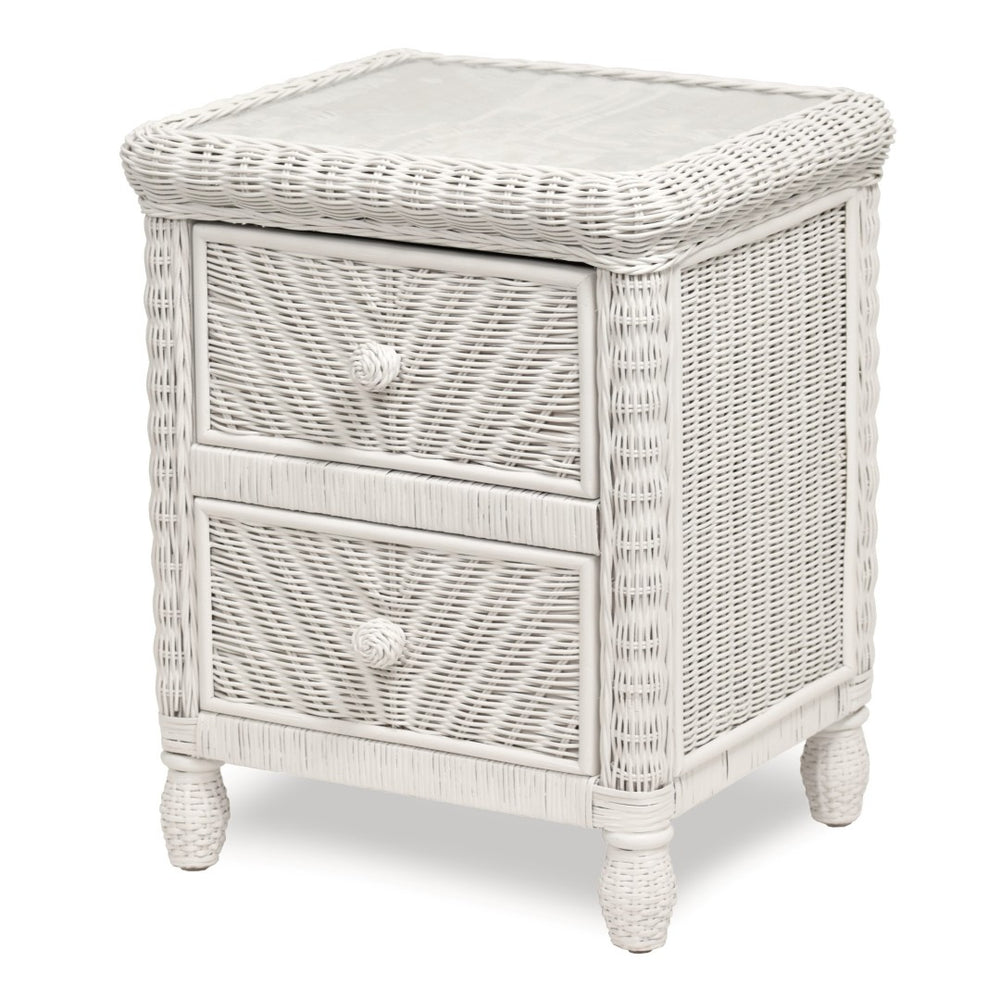 HomeRoots 26" Coastal Wicker Nightstand with Glass Top - Two Drawers for Bedroom Storage & Beach House Style 571340