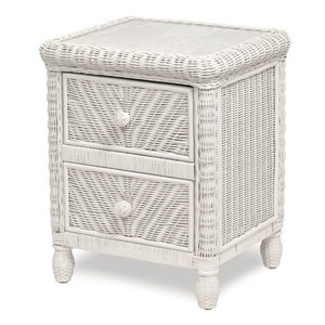 HomeRoots 26" Coastal Wicker Nightstand with Glass Top - Two Drawers for Bedroom Storage & Beach House Style 571340