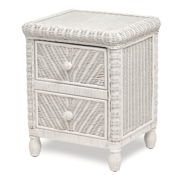 HomeRoots 26" Coastal Wicker Nightstand with Glass Top - Two Drawers for Bedroom Storage & Beach House Style 571340