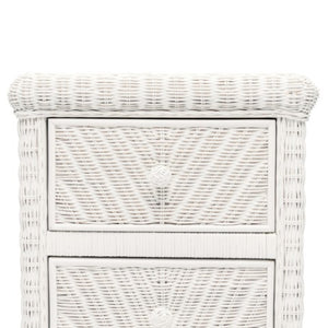 Homeroots 26" Elegant White Wicker And Glass Nightstand With 2 Drawers For Bedroom Storage And Style Upgrade   571340