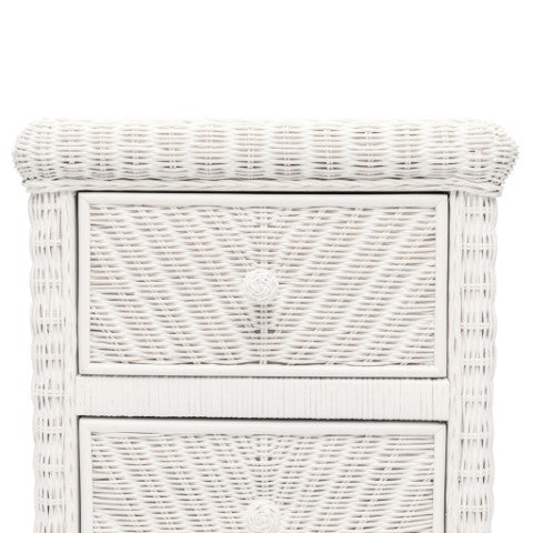 Homeroots 26" Elegant White Wicker And Glass Nightstand With 2 Drawers For Bedroom Storage And Style Upgrade   571340