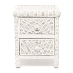 Homeroots 26" Elegant White Wicker And Glass Nightstand With 2 Drawers For Bedroom Storage And Style Upgrade   571340