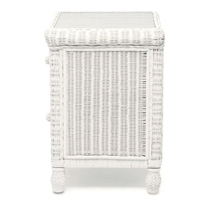 Homeroots 26" Elegant White Wicker And Glass Nightstand With 2 Drawers For Bedroom Storage And Style Upgrade   571340